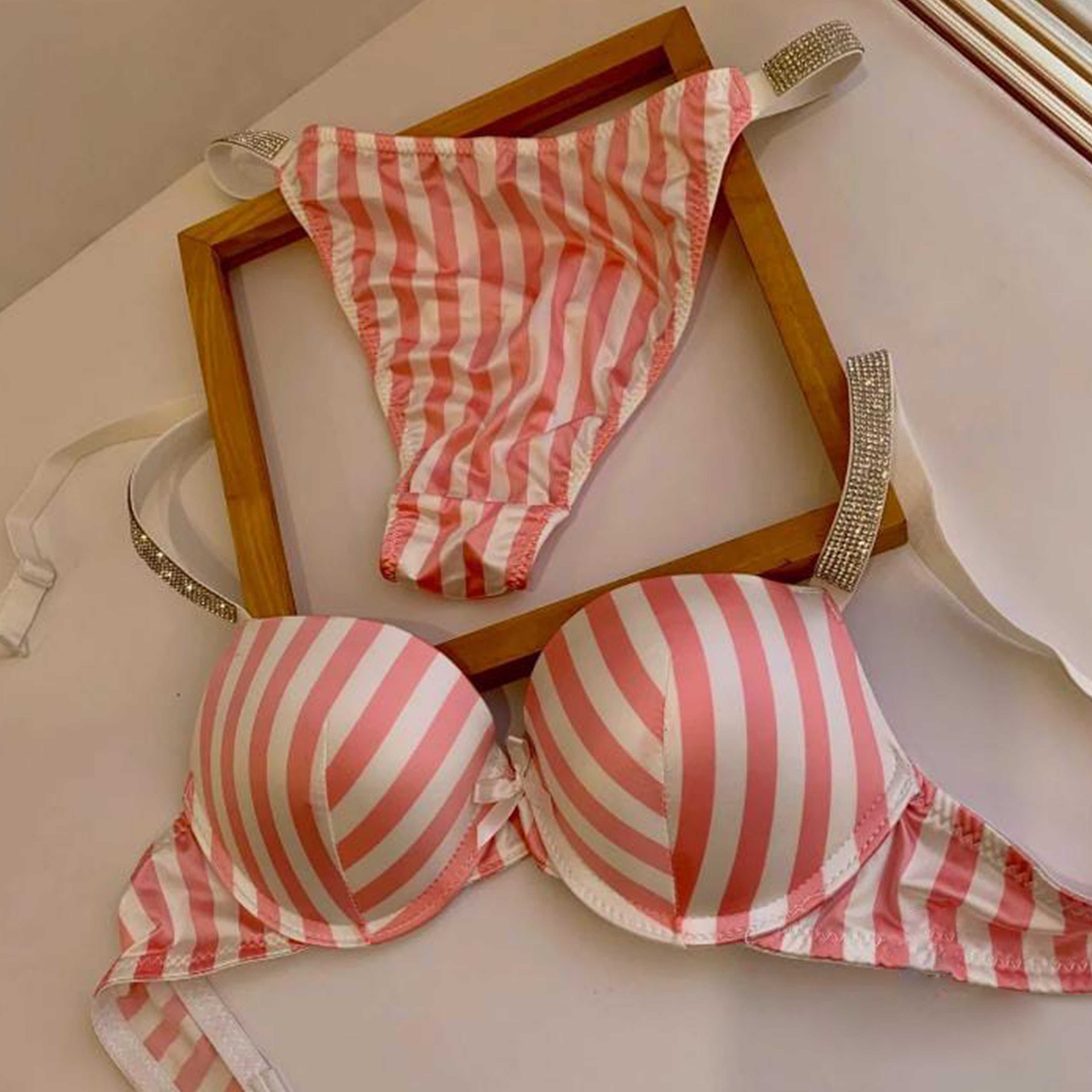 Premium Comfortable Victoria Stylish Secret Hearts Printed Push Up Bra Set For Women - For Undergarment Wear And Daily Comfort Routine